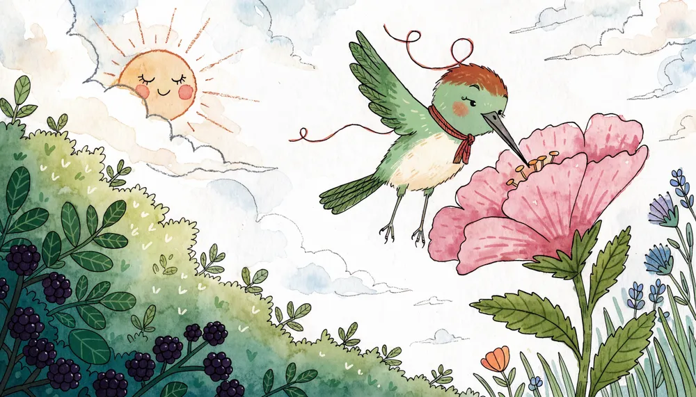 Tara the tailorbird visiting a flower in a meadow.